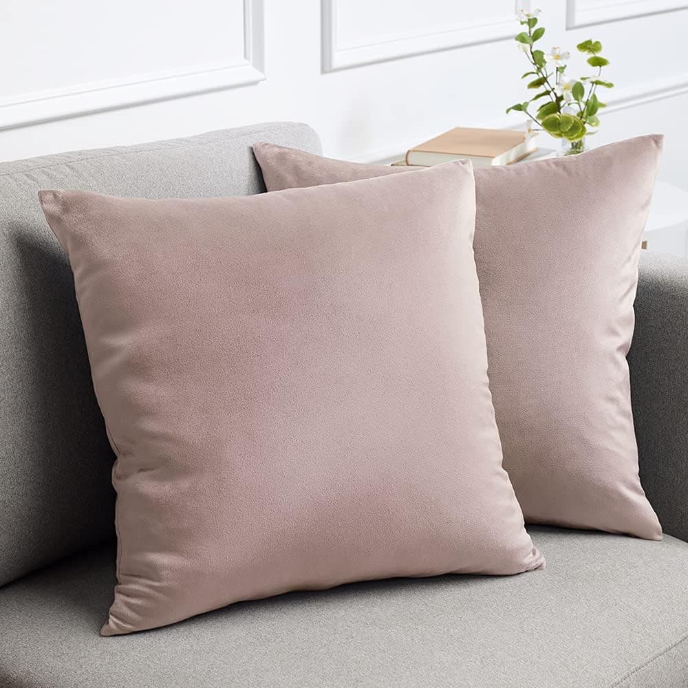lalaLOOM Velvet Throw Pillow Cases, Set of 2, Softest Accent Case for Pillows, Decorative Square Covers for Home Decor, Silky Cover for Sofa, Couch, Bedroom, Living Room, Washable 18x18 Petal Pink