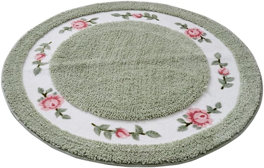 Licheng Round Floral Rose Bath Non Slip Area Rugs for Bedroom, Living Rooms, Bathroom, Girls Rooms, Kids Room, Chairs (36inch by 36inch, Green)