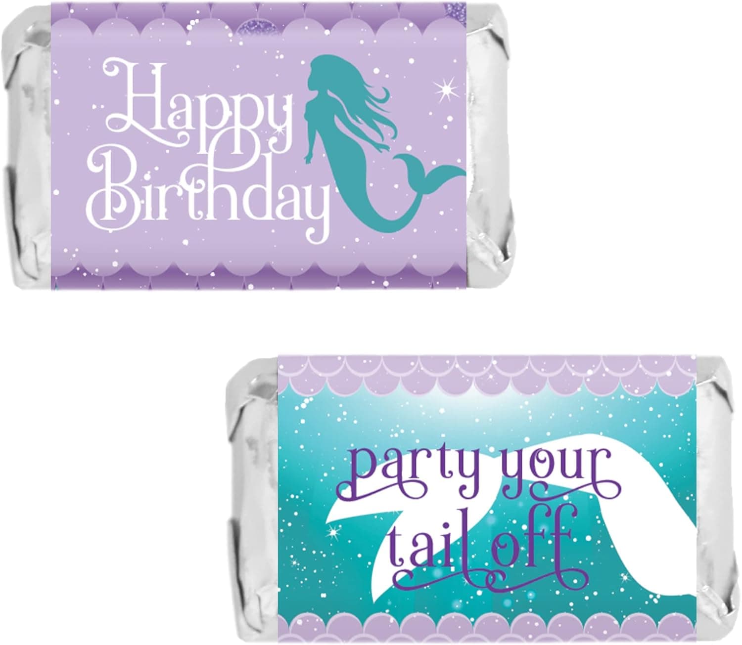 Mermaid Birthday Mini Candy Bar Wrappers - 45 Stickers