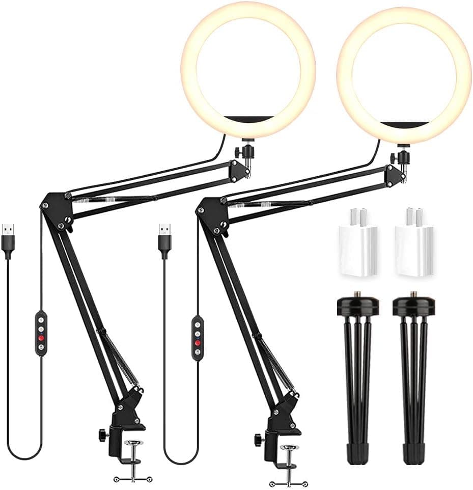 LED Video Conference Lighting Desktop Ring Light with Clamp Suspension Boom Scissor Arm Stand 3000-6000K USB Studio Light Kit forfor Video Conferencing, Zoom Meeting, Webcam Light, Live Stream