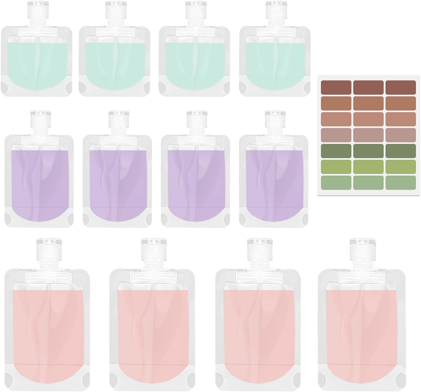 13 PCS Travel Size Refillable Empty Squeeze Pouch TSA Approved Travel Size Portable Containers Stand Up Pouch Refillable Travel Accessories for Shampoo Conditioner Lotion Soap Liquids(30/50/100ml))