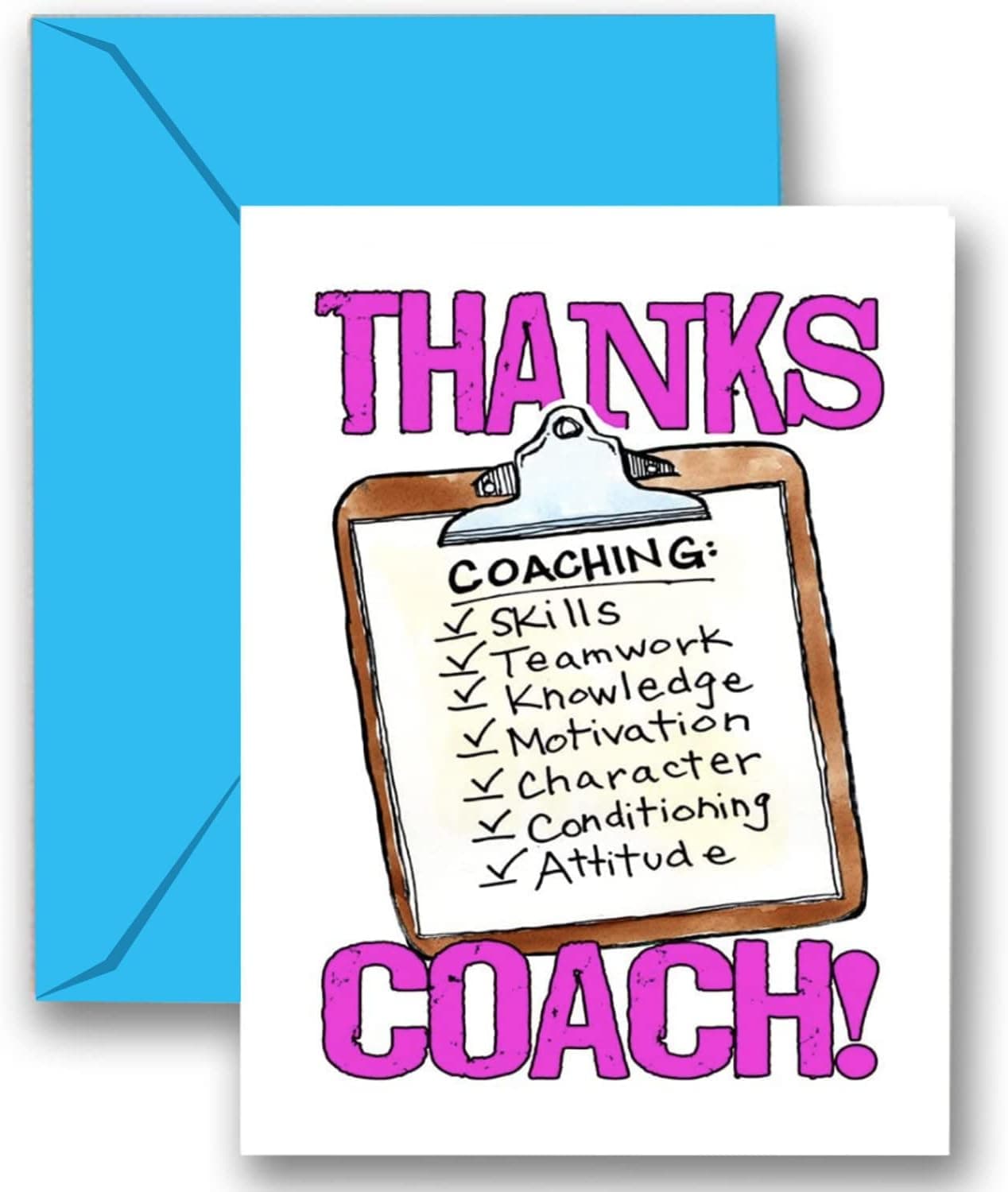 Play Strong 3-Pack Thanks Coach You're the Best Clipboard (Pink, 5x7) Greeting Cards Perfect for Sports Seasons Team Banquet Party Thank You Coach Appreciation Gifts - Your Coaches Will Love 'Em!