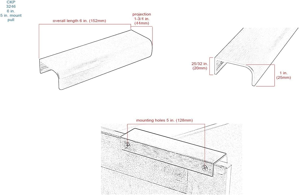 CKP Brand #3246 Contour Collection 6 in. (152mm) Back Mounted Cabinet Pull, Brushed Nickel