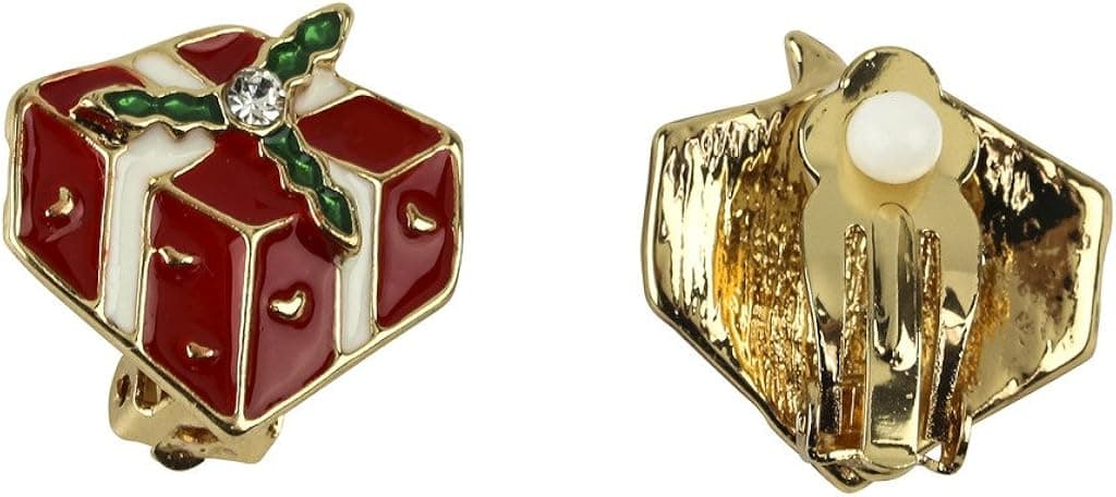 Lux Accessories Mistletoe Gift Box Christmas Xmas Clip On Earrings