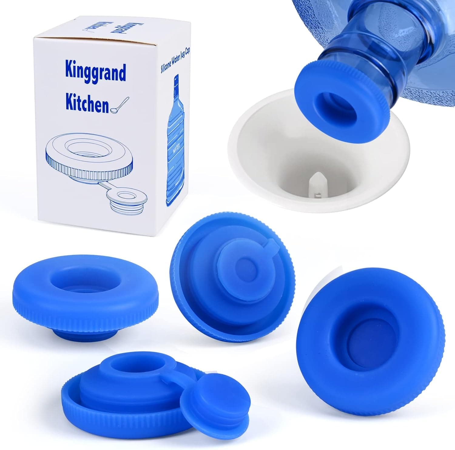 Upgrade 5 Gallon Water Jug Cap, Matches Water Bottle Dispenser - Reusable Water Bottle Cap - Silicone No Spill Top Lid Cover Fits 55mm Bottles - Pack of 4