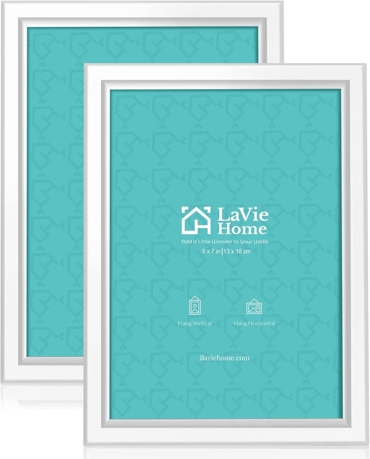 LaVie Home 5x7 Picture Frames (2 Pack, White) Simple Designed Photo Frame with High Definition Glass for Wall Mount & Table Top Display, Set of 2 Classic Collection