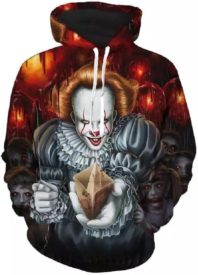 Cosfunmax Pennywise 3D Hoodie Sweatshirt Long Sleeve Autumn Winter Hoody Tops Sudadera Sportswear Tracksuit XL