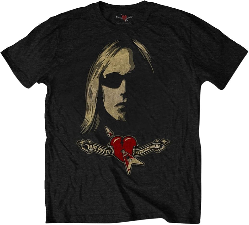 Tom Petty Men's Shades & Logo (Soft Hand Inks) Slim Fit T-Shirt XX-Large Black