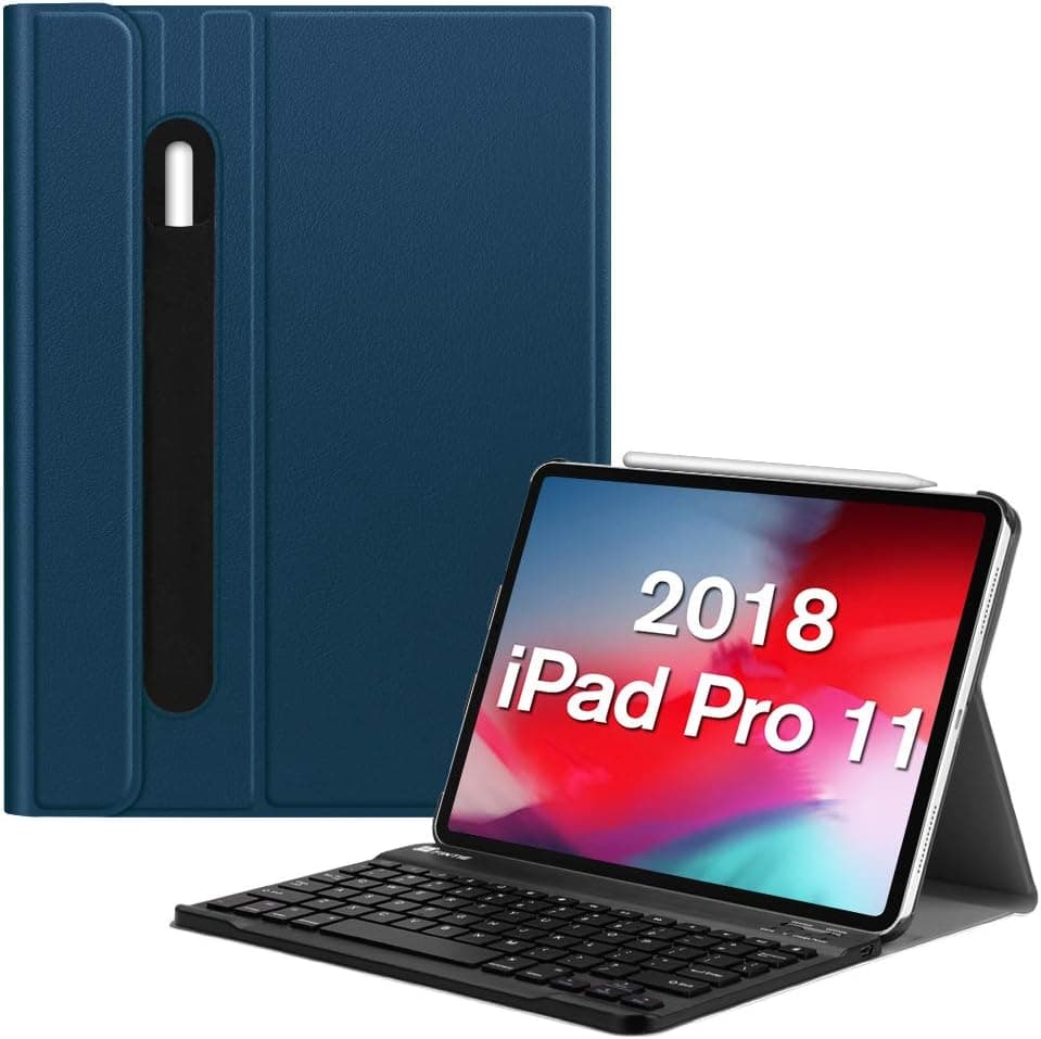 Fintie Keyboard Case for iPad Pro 11” 2018 [Supports 2nd Gen Pencil Charging Mode] - Slim Shell Stand Cover with [Secure Pencil Holder] Magnetically Detachable Wireless Bluetooth Keyboard, Navy