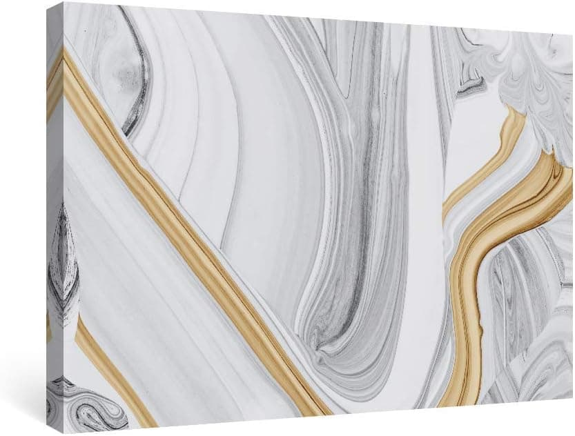 SUMGAR Abstract Wall Art Bedroom Modern Pictures Gold Framed Paintings Yellow Gray Canvas Prints Artwork,16x24 in