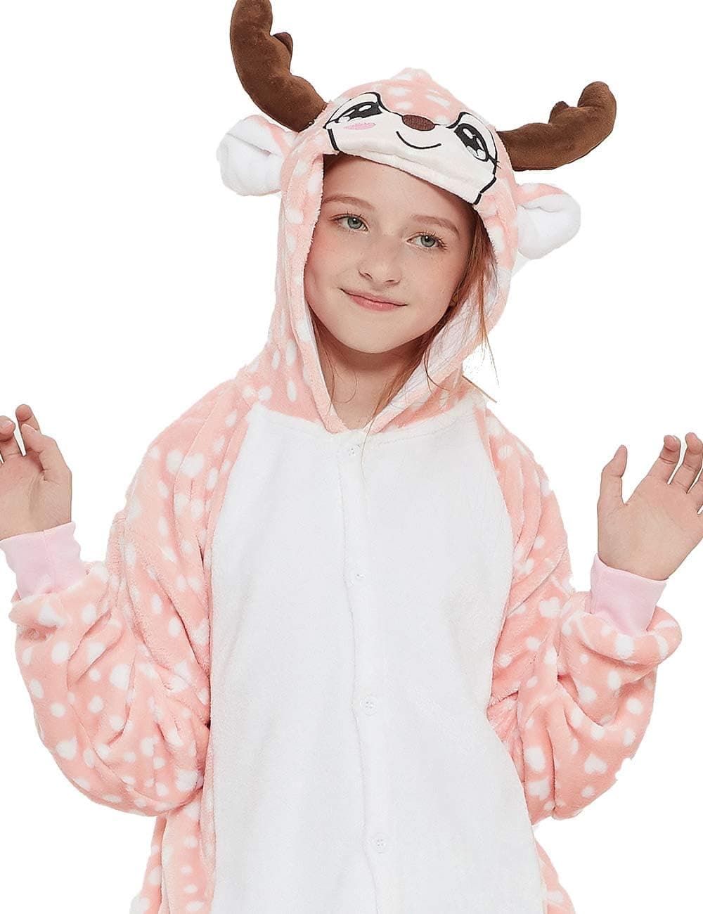 CASABACO Kid Reindeer Onesie Pajamas Deer Christmas Halloween Costume Boy Girl Animal Onepiece (Pink, 140)