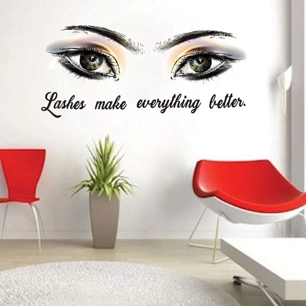 TOARTi Fashion Wall Decal ,Lashes Make Everything Better Wall Sticker, Women Beauty Eyes Eyelashes Quote Sticker for Girls Bedroom Dressing Room Decoration