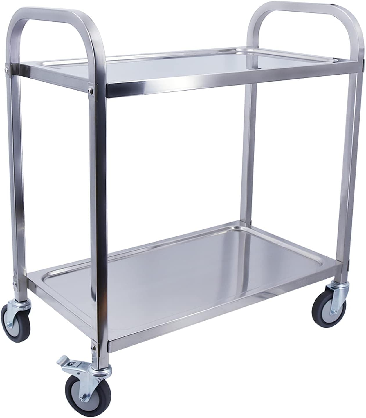 DULONG Stainless Steel Utility Cart 2-Tier Kitchen Island Trolley Serving Cart with Wheels 300 lbs Capacity Catering Storage Shelf with Locking Wheels for Hotel Restaurant Home Use(L37.4xW19.7xH37.4)
