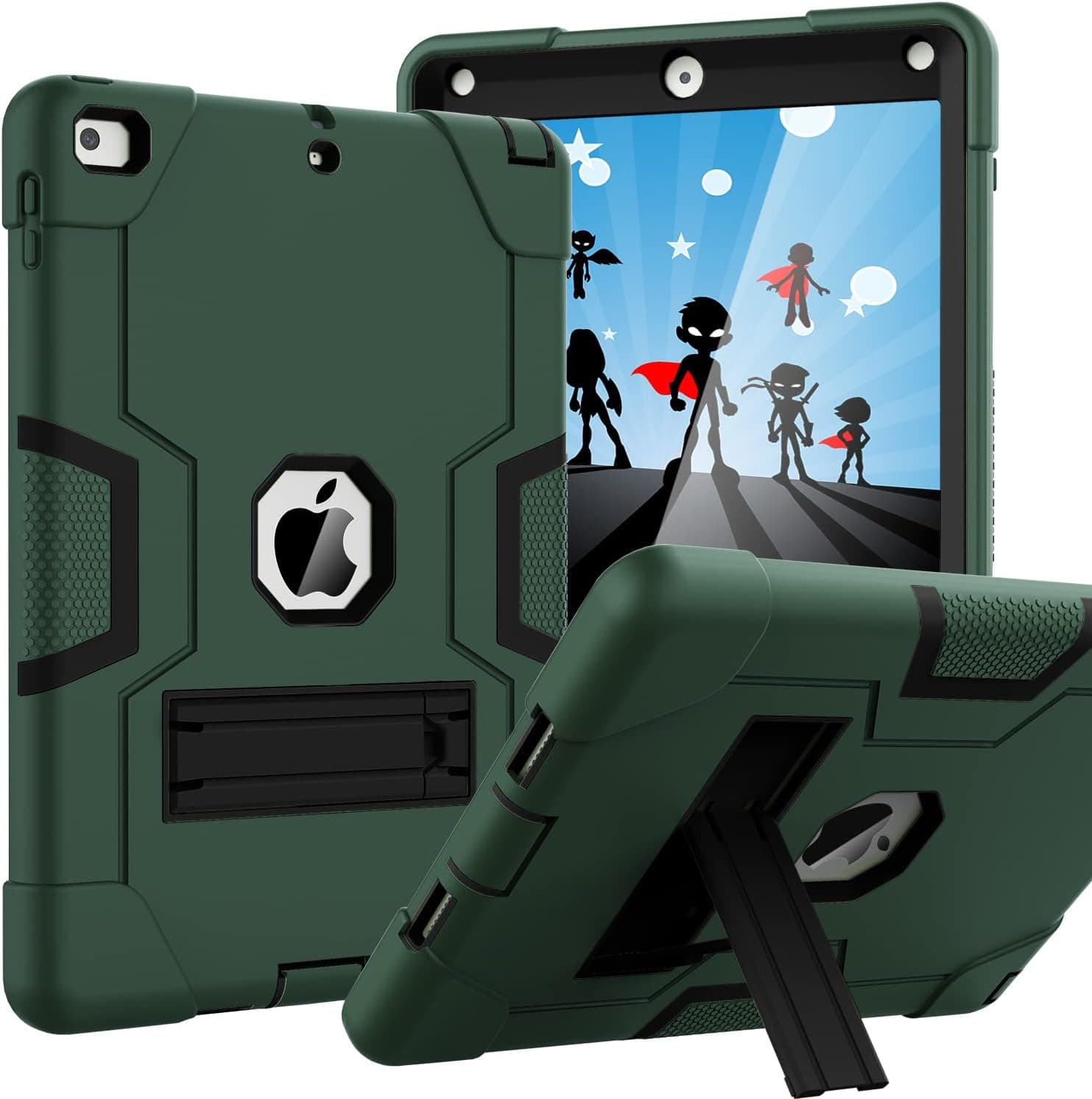 OKP Case for iPad 6th Generation/iPad 5th Generation/iPad 9.7 inch/ iPad Air 2, Hybrid Shockproof Rugged Protective Cover for ipad 9.7 inch 2018/2017 with Built-in Kickstand (Alpine Green+Black)