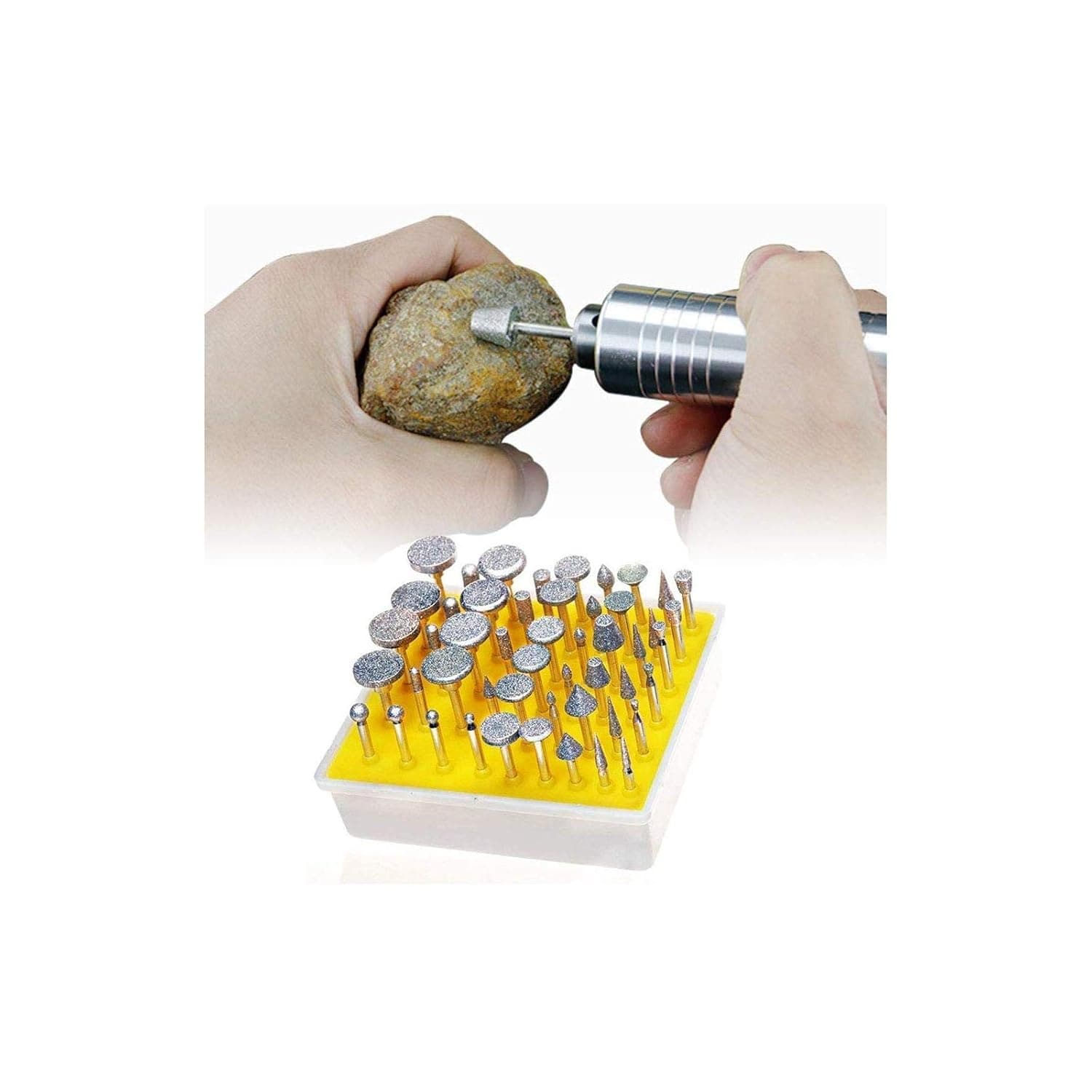 CNQLIS 50 Pcs 1/8 Inch Diamond Burr Set Coated Grinding Stone Carving Bits, Diamond Drill Bits Compatible with Dremel Rotary Tools for Jewelry Glass Gems Ceramic Stones Polishing