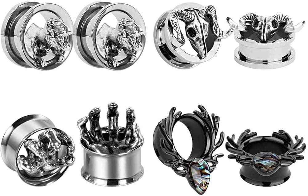 TBOSEN 4 Pairs Mixed Style Stainless Steel Tunnel Ear Plugs Stretching Expander Gauges Piercing Large Ear Gauges Kit 2g - 5/8" inch