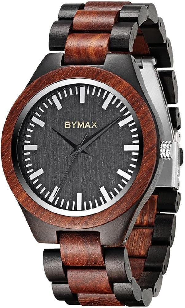 Men Wood Watch Quartz, BYMAX Fashion Handmade Wooden Wrist Watches Mens