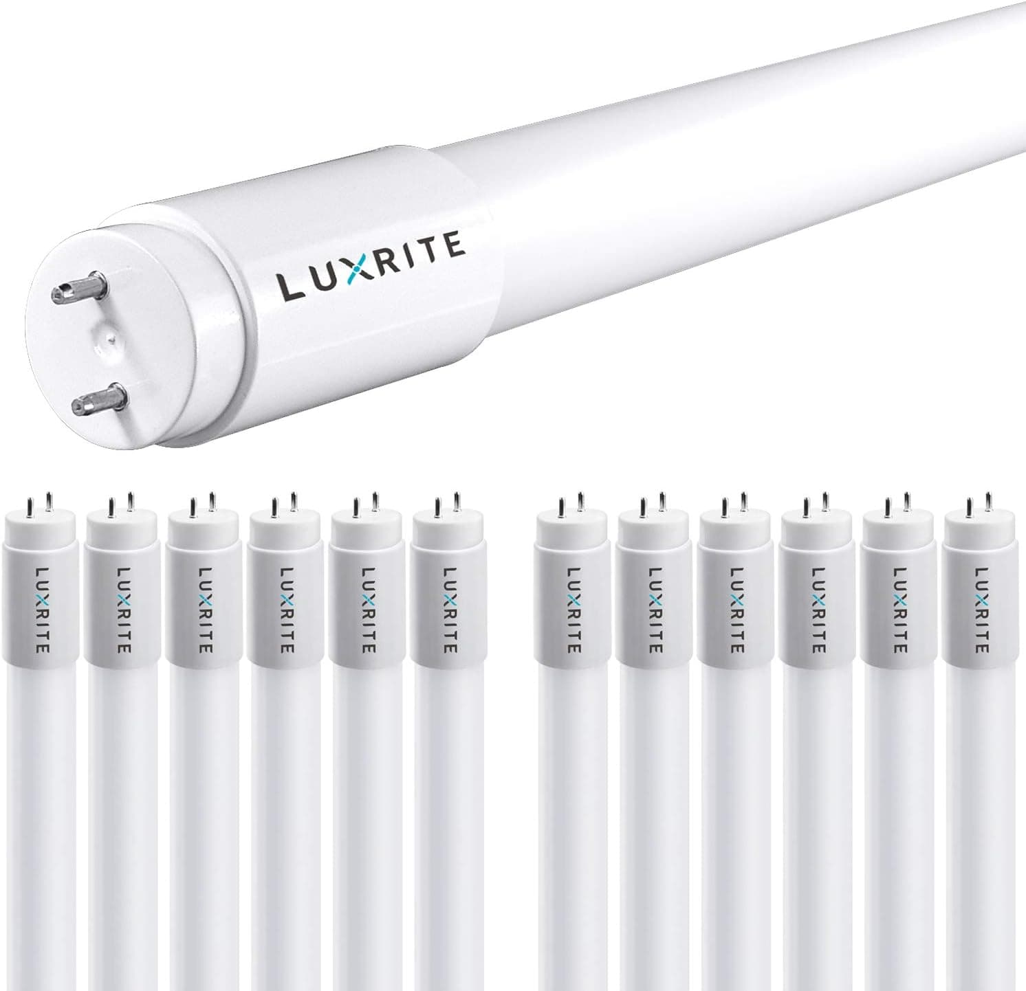 LUXRITE 12-Pack 4FT T8 LED Tube Light, Ballast and Ballast Bypass Compatible, 13W=32W, 6500K Daylight, Single-End or Double-End Powered, Plug & Play, F32T8 Fluorescent Tube Replacement, Damp Rated