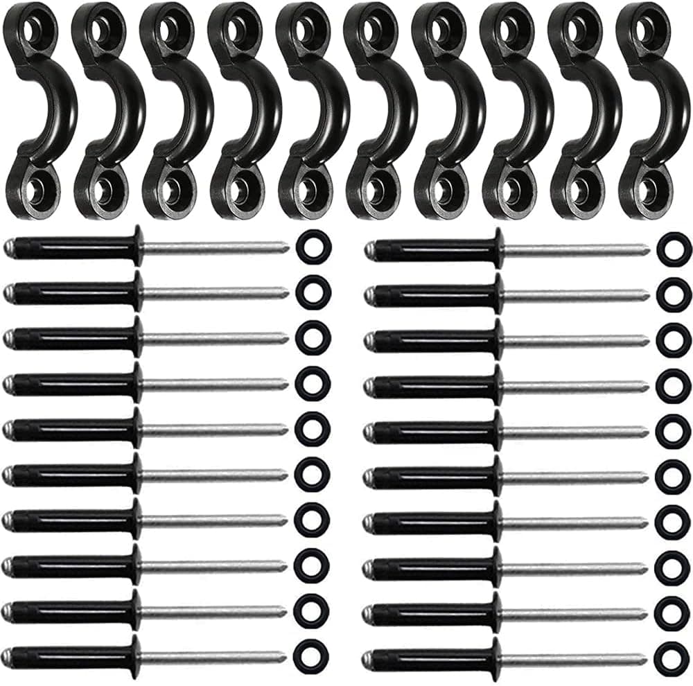 RANDDER Kayak Pad Eye Kit, 10pcs Kayak Tie Down Loops Deck Rigging Kit - Nylon Padeye and Stainless Steel Screws for Canoe Boat Kayaking Accessories