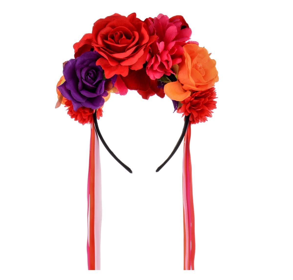 Floral Fall Day of the Dead Flower Crown Festival Headband Rose Mexican Floral Headpiece HC-23 (Red Purple)