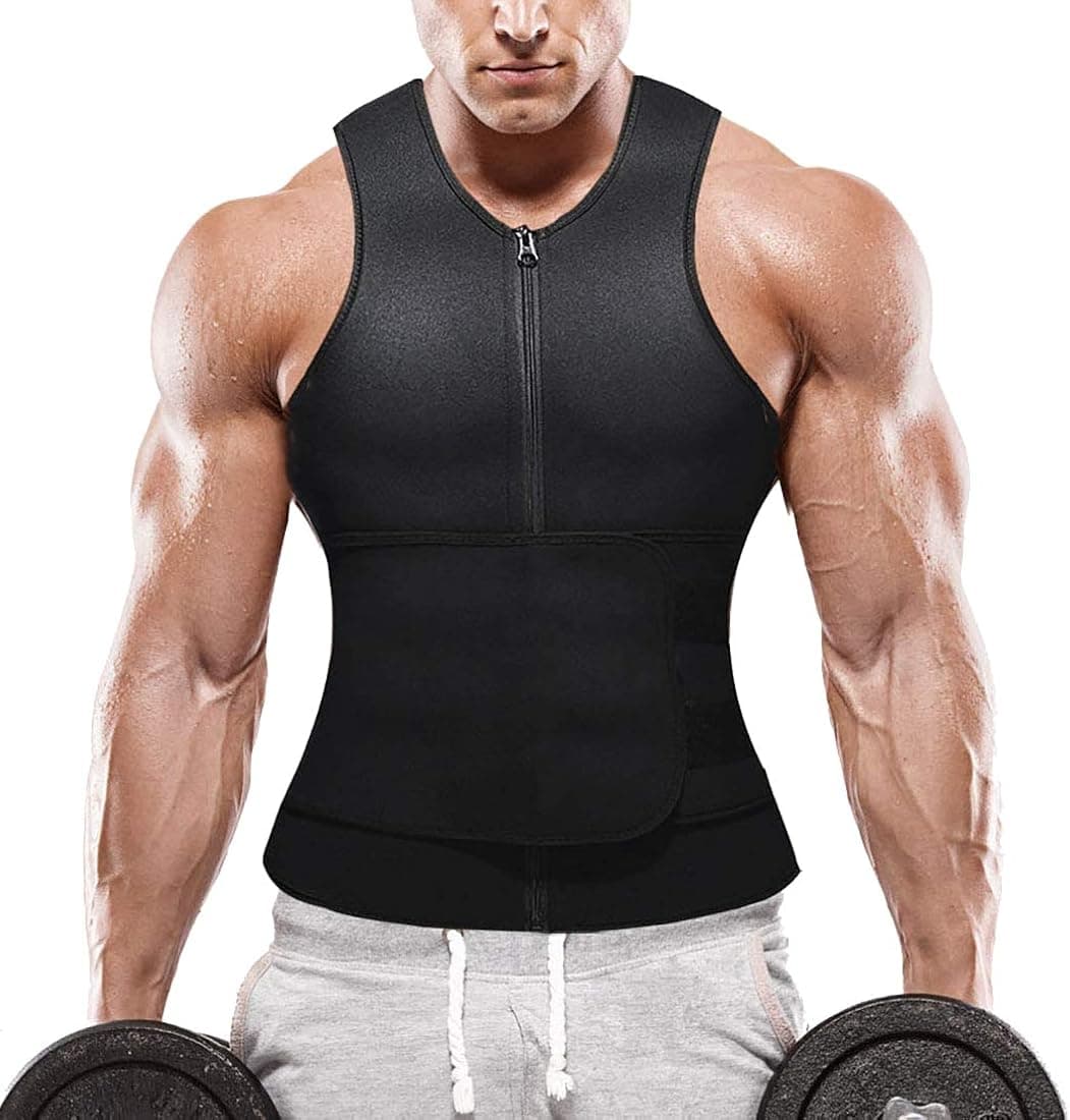 2-in-1 Men Waist Trainer Vest Sweat Body Shaper Tank Top Hot Neoprene Workout Sauna Suit Shirt Zip Adjustable