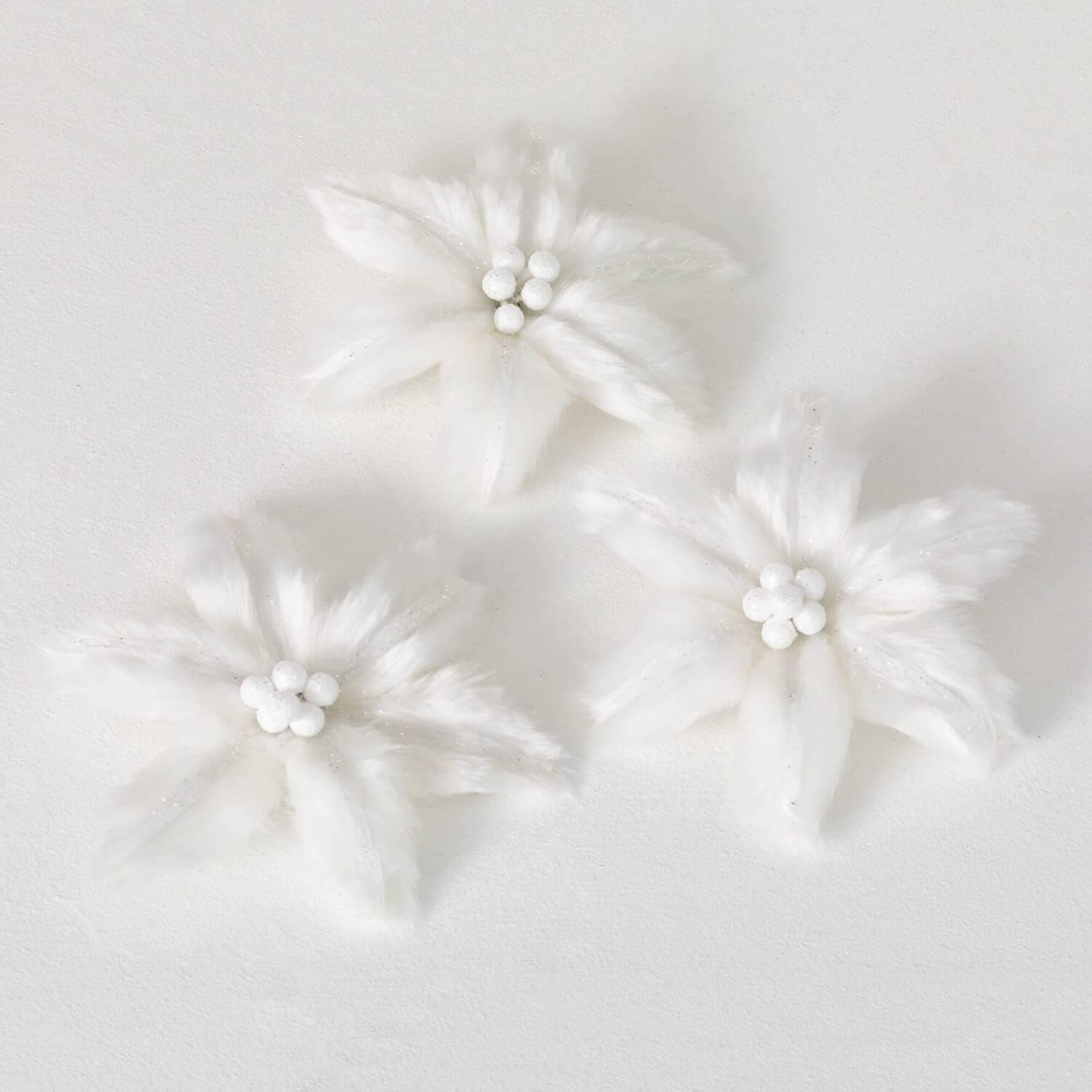 Sullivans White Faux Fur Poinsettia Clips Set of 3
