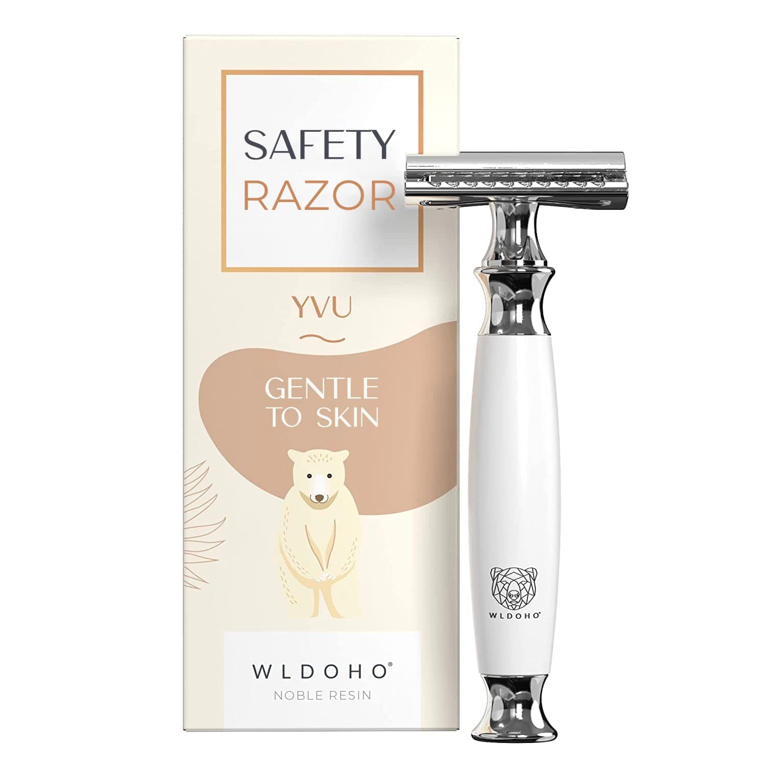 WLDOHO Double Edge Safety Razor - Natural Wooden Handle, Zero Waste and Plastic Free - Reusable Safety Razor for Men and Women - Traditional Shaver with 5 Blade