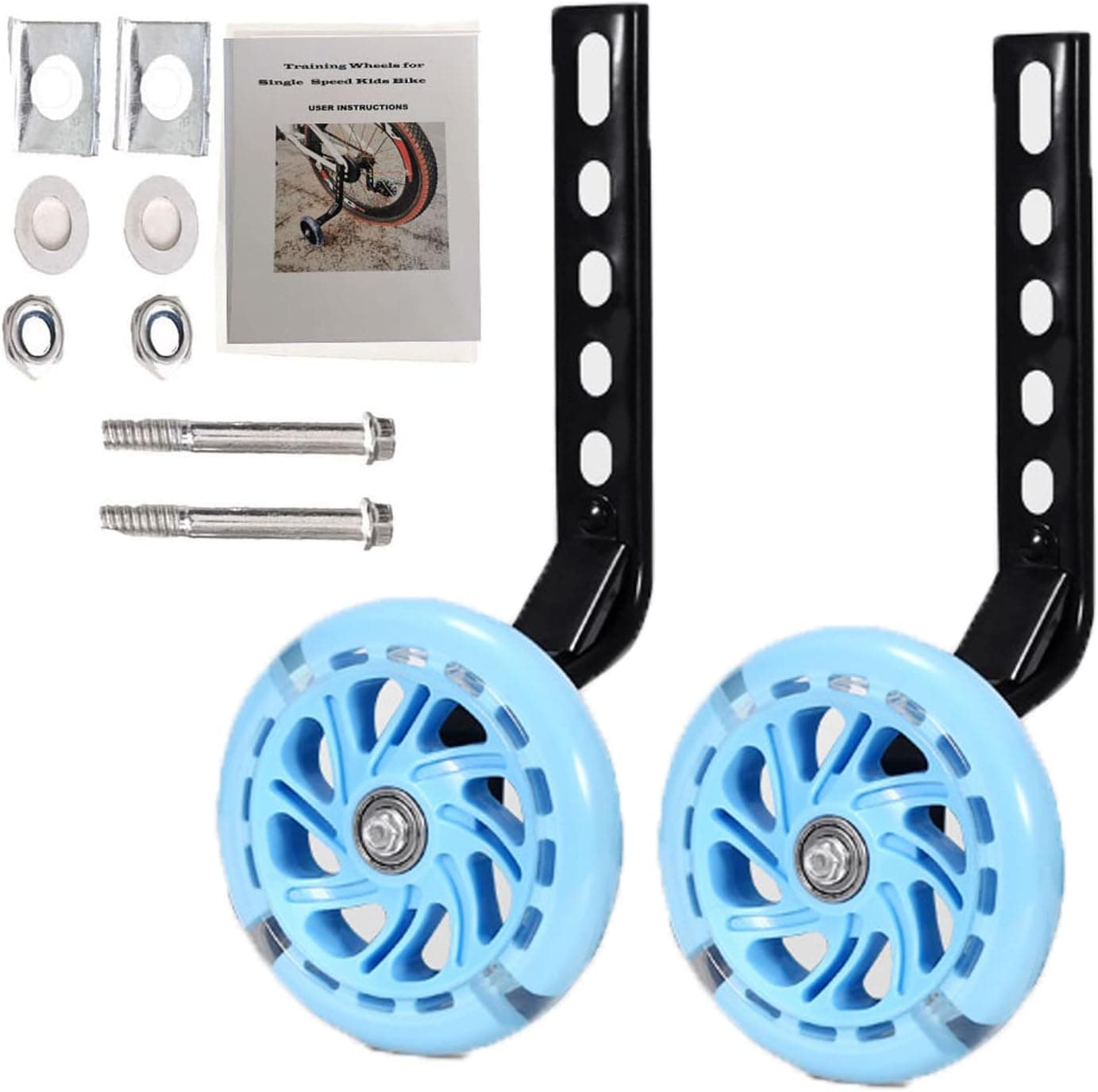 Mehome Bike Training Wheels Thicken Stronger Flash Mute Wheel Adjustable Stabilizer, Suitable for 12/14/ 16/18/ 20/ inch Single Speed Bike,1Pair