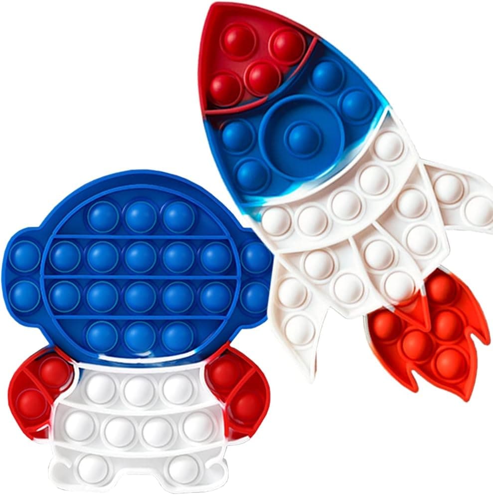 Formemory Pop it Fidget Toys, Pop its for Boys & Girls with Bigger & Deeper Bubble, Thicker & Louder Fidget Poppers Pack, Space Theme Autism Sensory Toys for Kids Adults (Rocket+Astronaut 2-Pack)