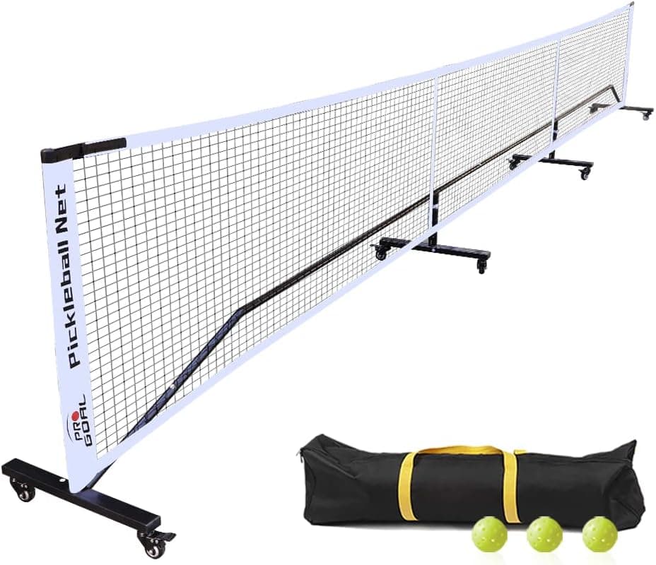 Pickleball Net System, Deluxe with Universal Wheel, Movable Steady Metal Frame with Strong Nylon Net and Carrying Bag, for Pickleball, Tennis, Badminton, Volleyball and Other Games
