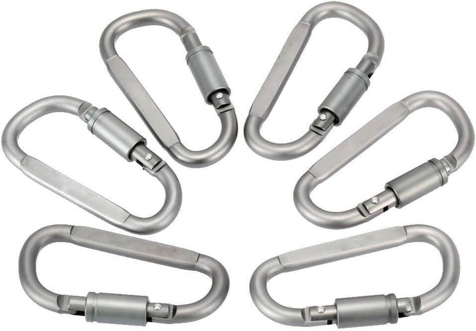 Uning Aluminum D-Ring Screw Locking Carabiner Spring Clip Hook Hanging Keychain Buckle for Outdoor Camping Hiking Fishing (Pack of 6)