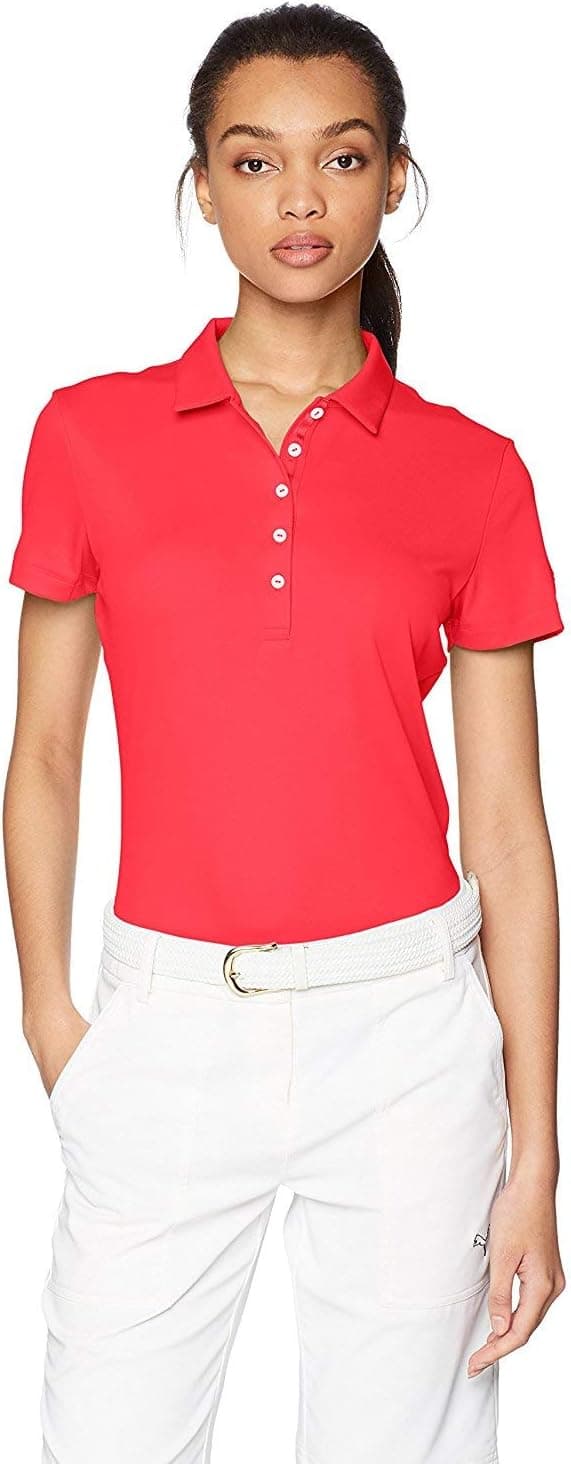 PUMA Golf Women's Pounce Cresting Polo Shirt, Bright Plasma, Medium