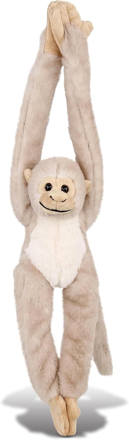 DolliBu Plush Hanging Squirrel Monkey Stuffed Animal - Soft Huggable White Long Arms Monkey, Adorable Zoo Plush Toy, Cute Jungle Cuddle Gift for Kids & Adults - 21"
