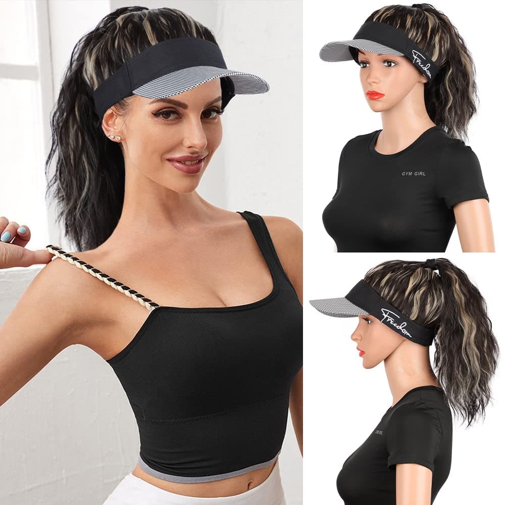 AISI BEAUTY Hat Wig with Ponytail Wig Hat for Women Hats With Hair Ponytail Baseball Cap Hats Wig Synthetic hat Wig for Women Adjustable Baseball Hat Wig (6AH85#)