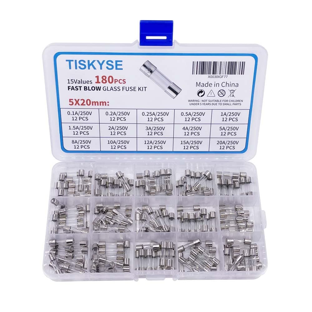 TISKYSE 180pcs 15 Values Fast-Blow Glass Tube Fuse Assortment Kit, 5 x 20mm, 0.1A 0.2A 0.25A 0.5A 1A 1.5A 2A 3A 4A 5A 8A 10A 12A 15A 20A Fuses 250V
