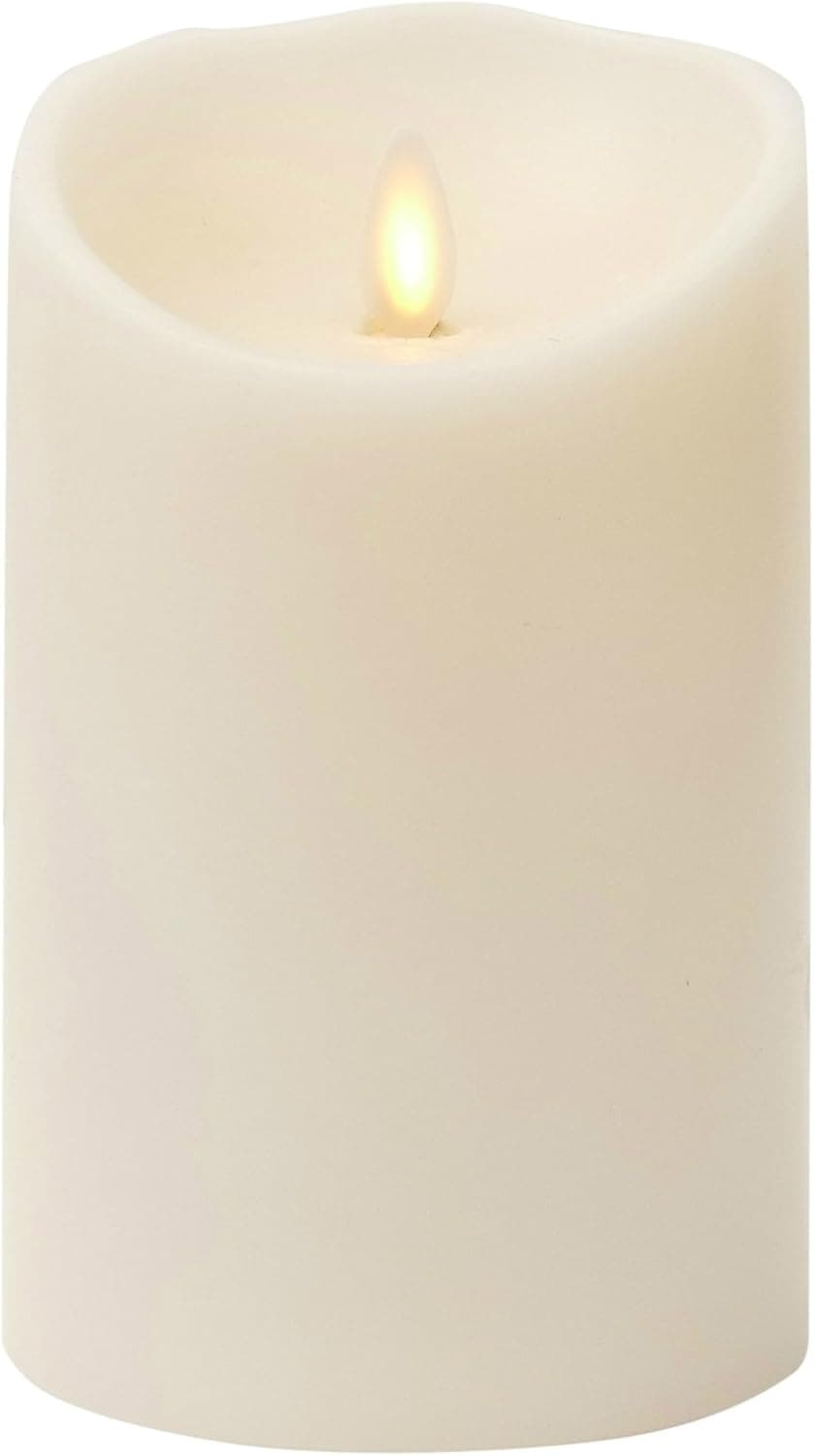 Liown Moving Flame Candle: LED Battery Operated Powered Remote Ready Flameless Candles with Timer (5" Ivory)