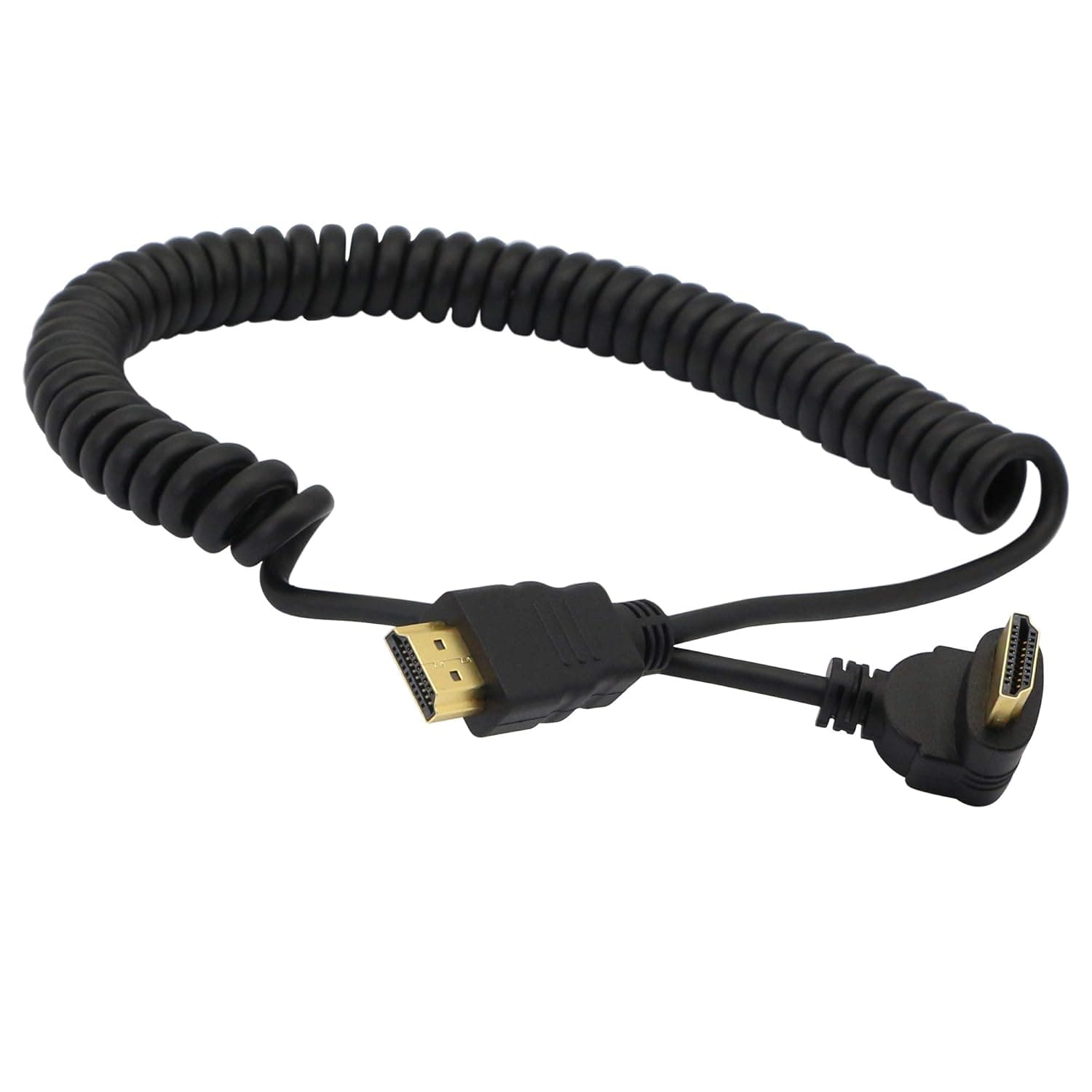 PNGKNYOCN Right Angle HDMI Coiled Cable,270 Degree Upward Angle HDMI Male to HDMI Male Spring Spiral Cable Support 3D 1080P YOUCHENG for Camera, Monitor