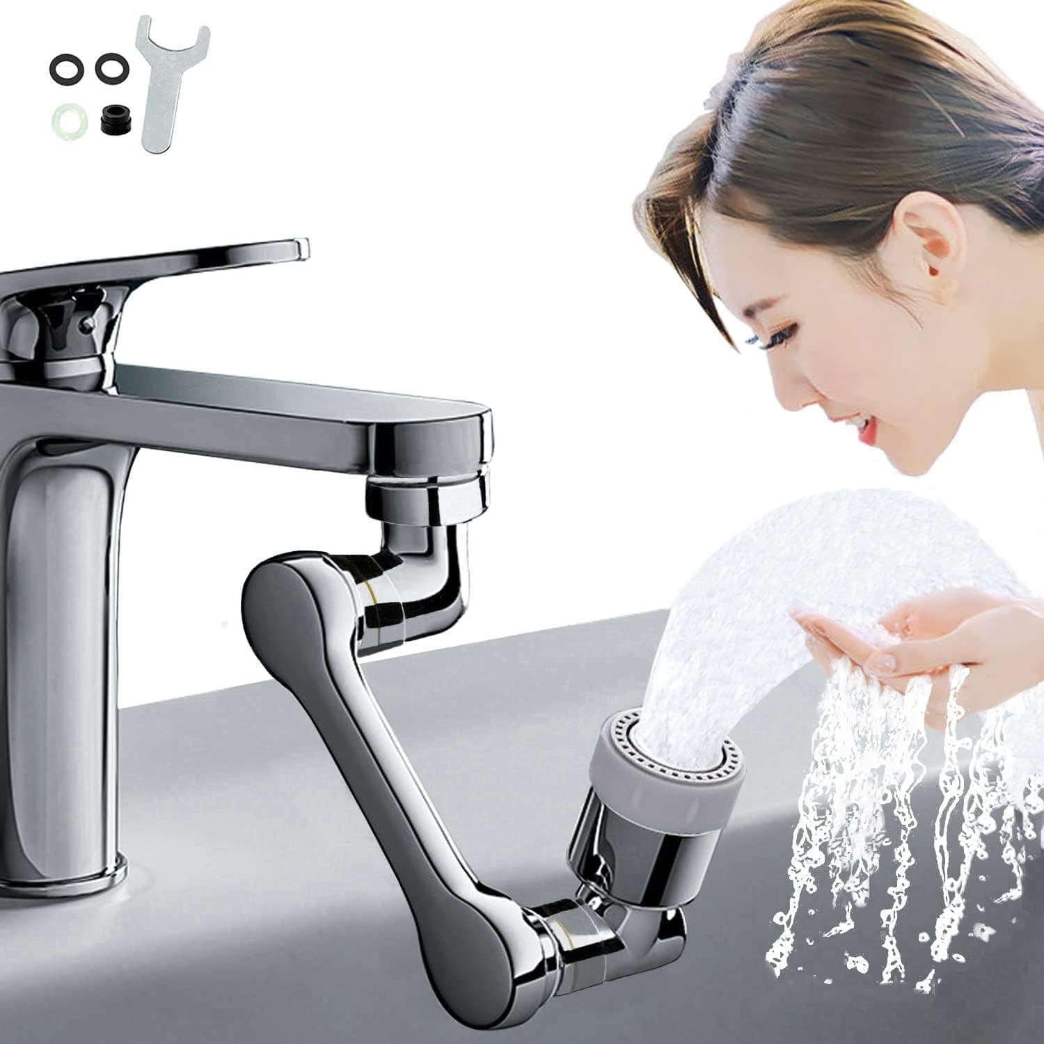 Faucet Extender Aerator Universal 1080° large angle swivel splash-proof faucet two water outlet modes with 4-layer filters Robotic arm water nozzle faucet adaptor for bathroom and kitchen sink