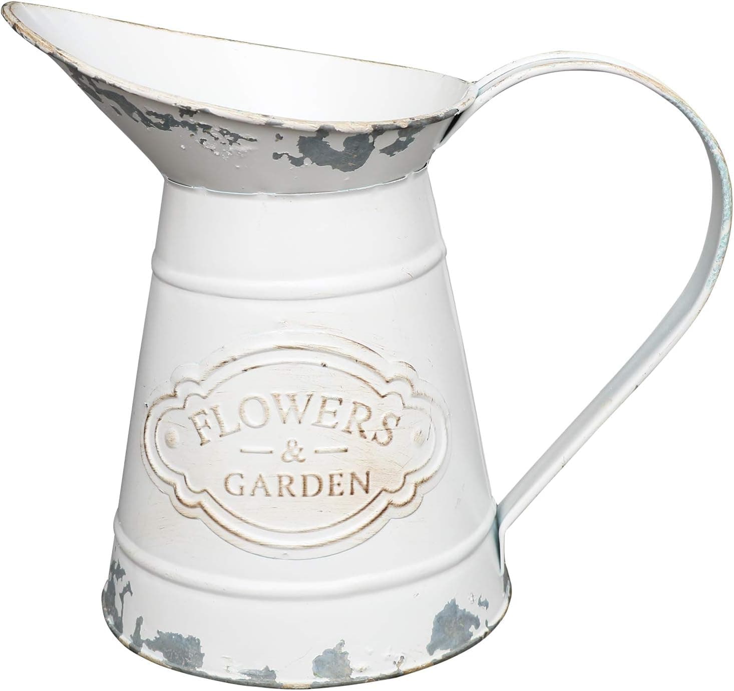 VANCORE Shabby Chic White Flower Vase Rustic Style Metal Jug Pitcher Vase Watering Can Country Vase for Home Decoration