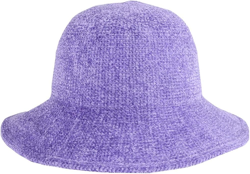 Women Girls Chenille Bucket Hats Vintage Winter Autumn Fisherman Hat Solid Color Cap