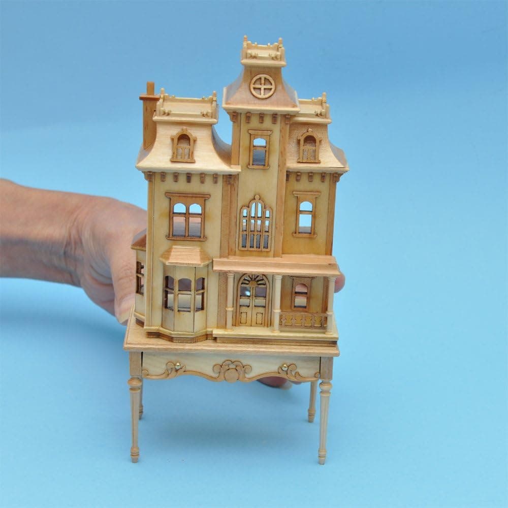 Victorian Back Opening Dollhouse for Dollhouse with Table Pine 1:144 Scale