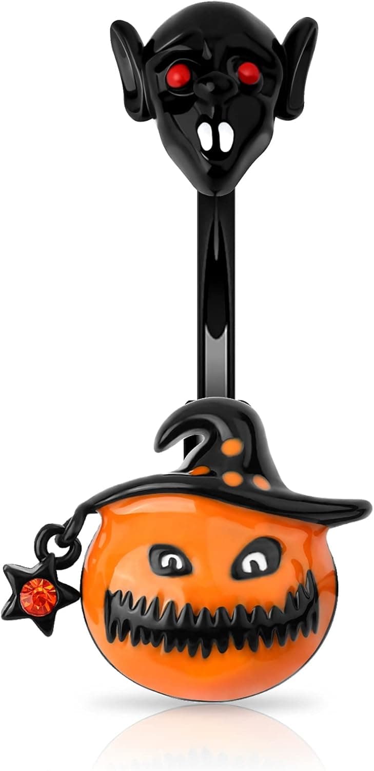 OUFER Halloween Belly Button Rings 316L Surgical Steel Belly Ring Orange Pumpkin Skull Navel Rings Navel Piercing Ring