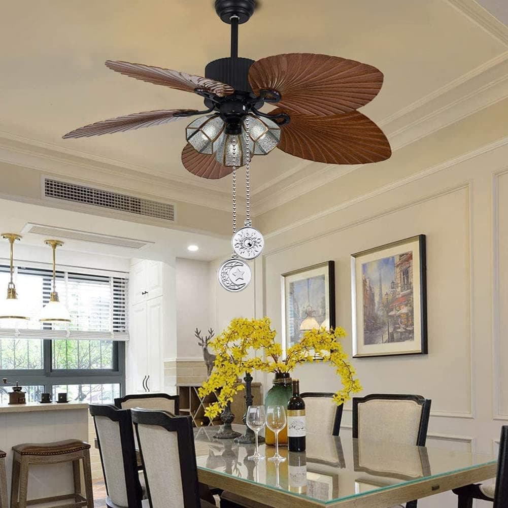 Ceiling Fan Chain Pulls Decorative Extension, 12 Inches Moon And Sun Totem Pull Chains For Ceiling Fans And Lights Pendant Ornament With Connector,2pcs(Nickel)