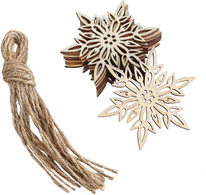 BESTOYARD 10pcs Wooden Embellishments with String Christmas Decoration Snowflake Pattern Pendant