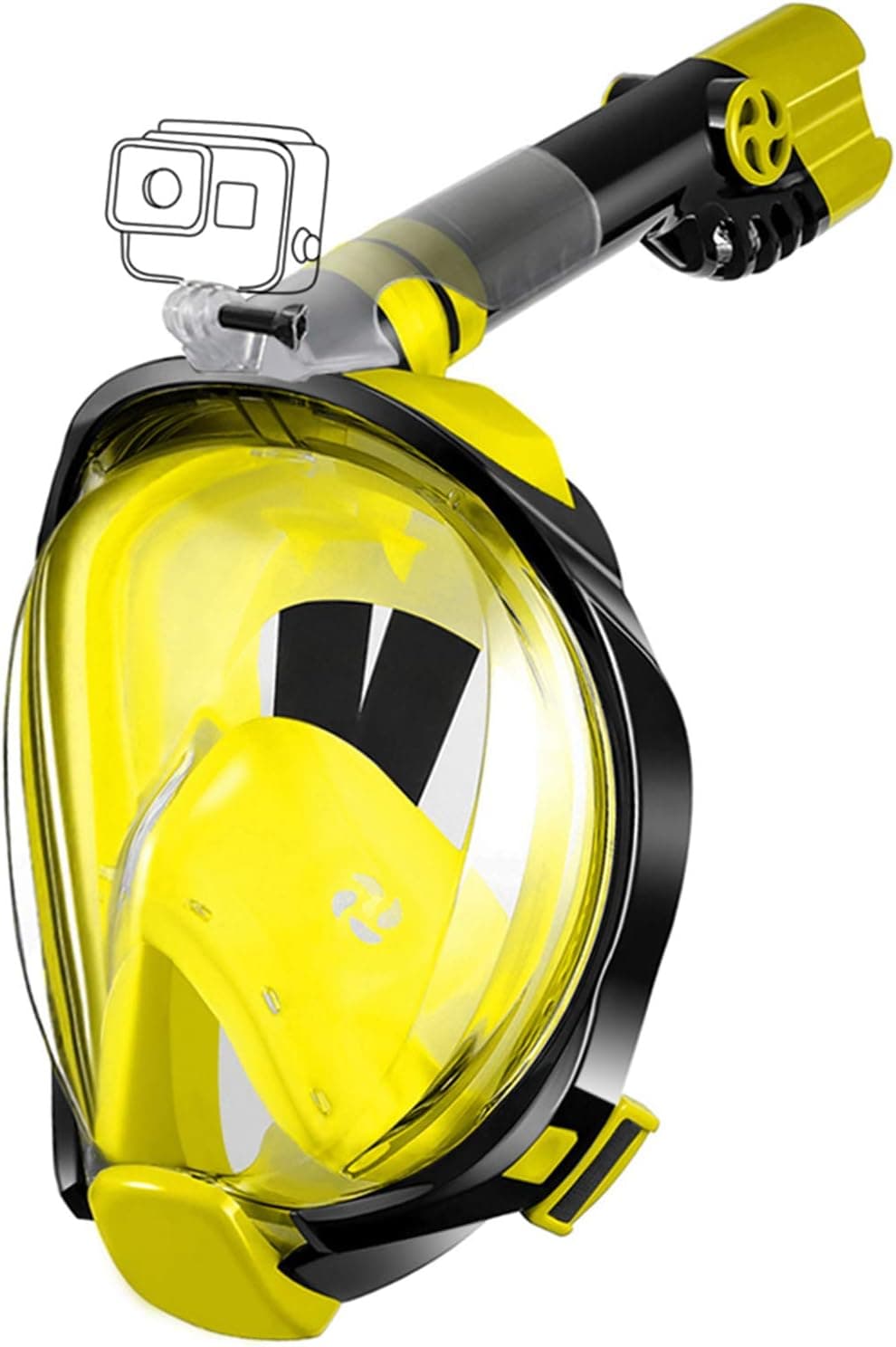 aidong Full Face Snorkel Mask,180 Panoramic Anti Fog Anti Leak Foldable Snorkel Mask,Advanced Breathing System Allows You to Breathe More Fresh Air While Snorkeling (Style B - Black/Yellow, Small)