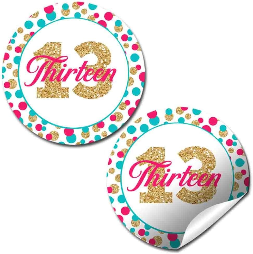 Polka Dot 13th Birthday Party Sticker Labels, 40 2" Party Circle Stickers by AmandaCreation, Great for Party Favors, Envelope Seals & Goodie Bags