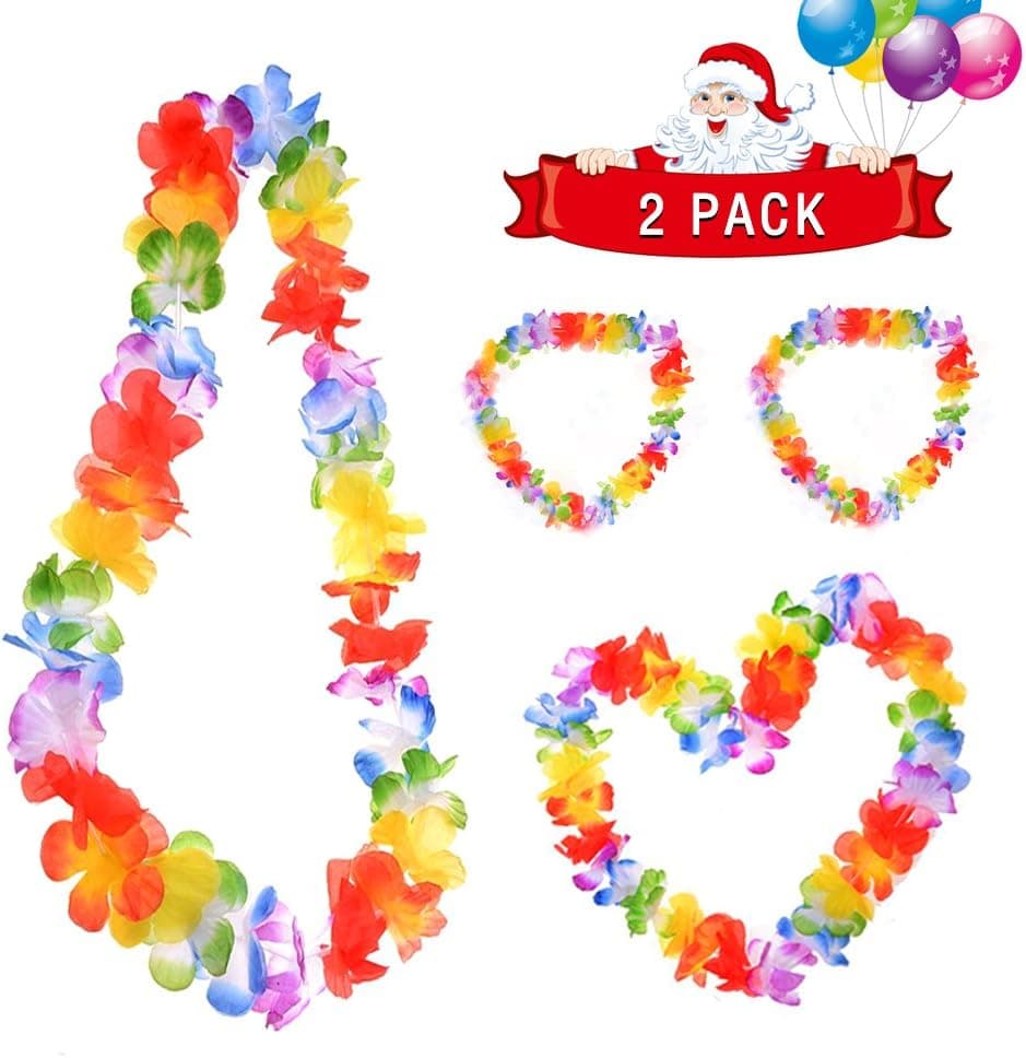 Jellydog Toy Tropical Luau Hawaiian Leis, Necklaces & Headband & Bracelet Floral Leis Set, Hawaiian Luau Party Supplies, Party Decorations Favors Supplies, 2 Pack/Set
