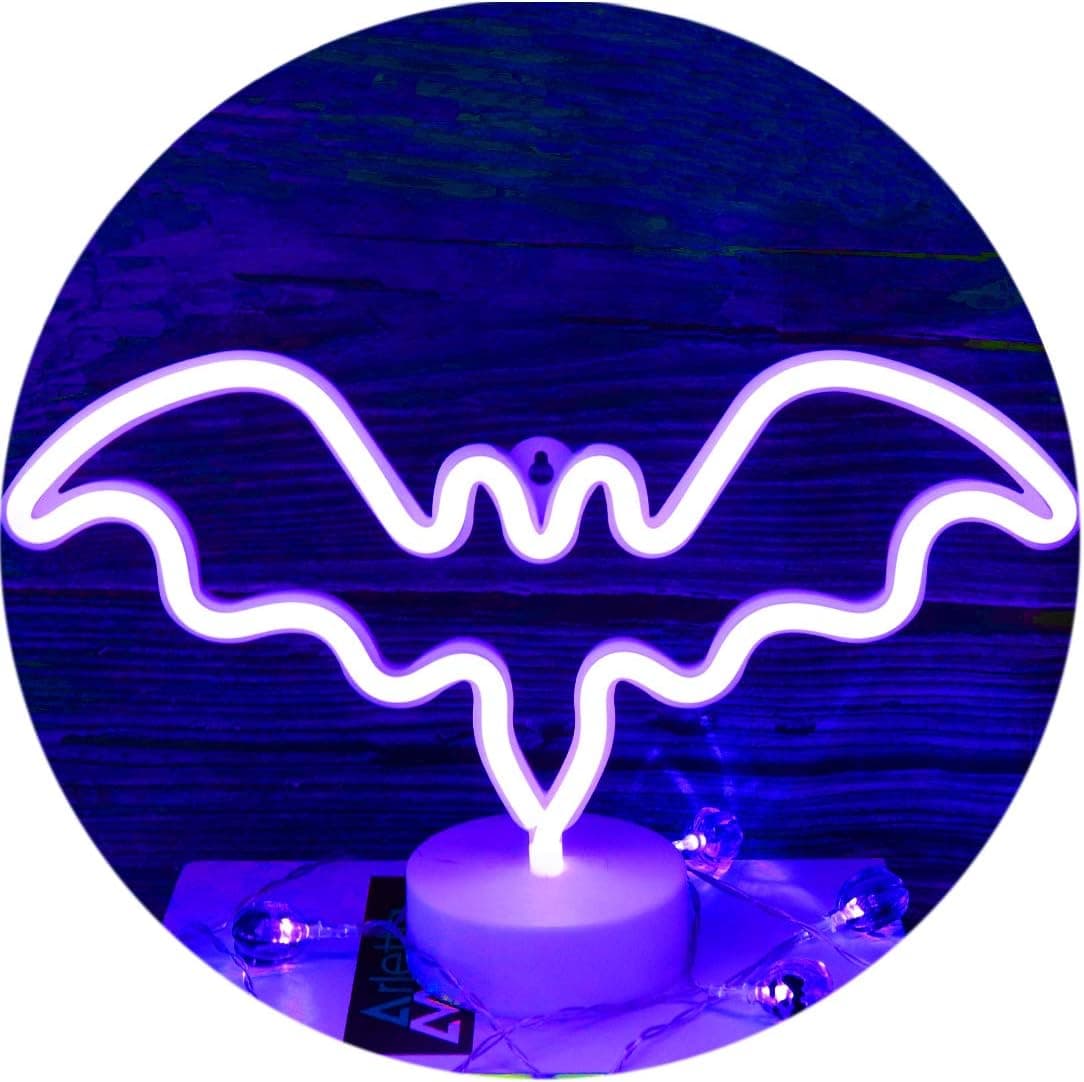 Bat Neon Light Halloween Night Lights,LED Bat Shape Neon Signs Lamp Neon Decor for Wall,Fun Light for Kids Room Decoration Powered by Battery/USB(Blue)