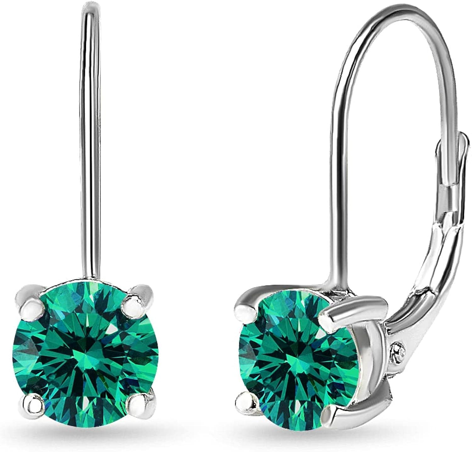 Sterling Silver 6mm Round-cut European Crystal Leverback Drop Earrings for Women Girls Bridesmaids