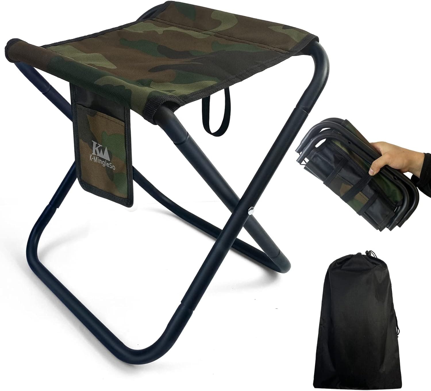 K-MingleSo Upgraded Portable Folding Stool, 13 Inch Camping Stool for Adults Fishing Hiking Gardening and Beach with Carry Bag, Hold Up to 450lbs[Camo]
